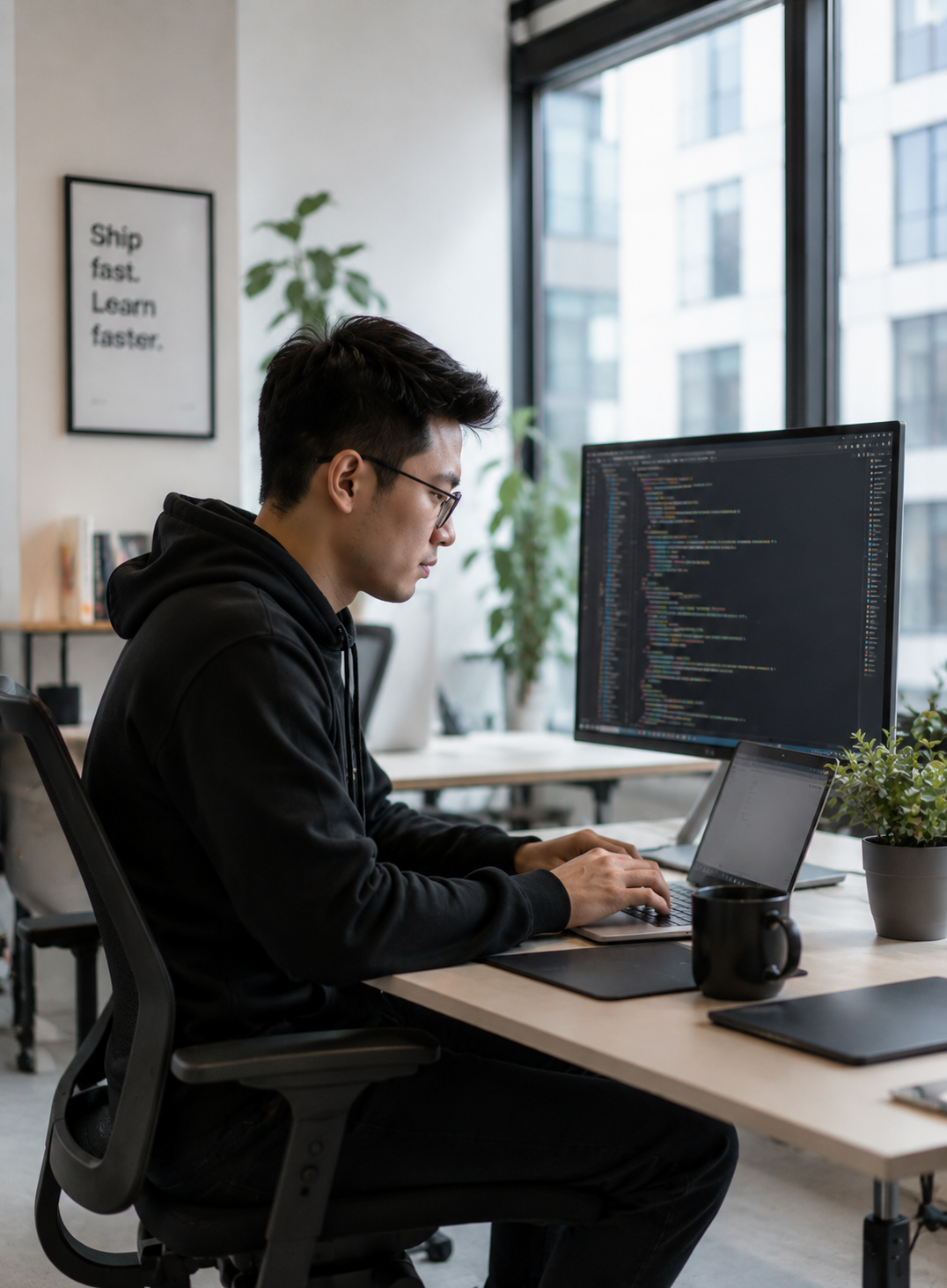 Developer at desk